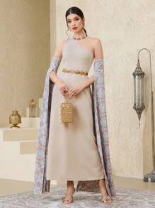 Al Najma Women Arabic Style Simple Fashion Casual Daily Dress, Arabian Dresses - Apricot - View 2