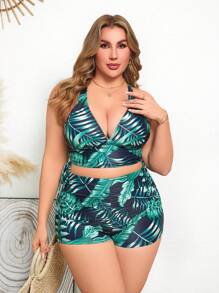 Swim Lushoire 夏季加大码可调节肩带热带植物印花比基尼套装 - 彩色 - 查看 6