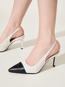 CUCCOO CHICEST Black & White Contrast Pointy Toe Mid-Heel Slip-On Pumps, Elegant Commuting Minimalist Classic Splicing Design High Heels, Suitable For Dating, Workplace, Formal Occasions And Professional Outfits Spring Shoes Spring Break Easter Prom Heels For Christmas