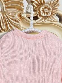 SHEIN Elladie kids V-Neck Cardigan For Baby Girls, Solid Color, Bow Decor, Long Sleeve, Button Front, Knitted Sweater Jacket, Spring/Autumn - Baby Pink - View 6