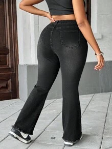 SHEIN MOD Plus Size Czarne Jeansowe Jeggingsy, Luźne Obcisłe Elastyczne Spodnie Rozkloszowane Walentynki Czarne Jeansy Y2k Walentynki Wakacje Rozkloszowane Jeansy Serce Walentynkowy Strój Wiosna