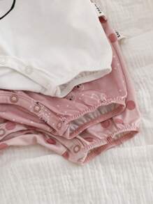 SHEIN 3pcs Newborn Baby Girls' Cute Graphic Cartoon Pattern Knit Romper Set, Summer Cartoon