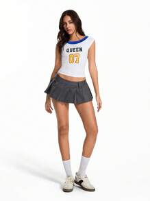 SHEIN Unity T-shirt moulant à manches tombantes avec imprimé lettres, en contraste de couleurs, style streetwear - Multicolore - Voir 5