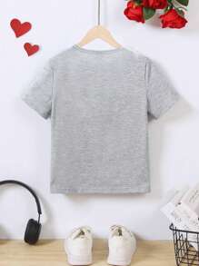 Áo thun tay ngắn họa tiết mũi tên trái tim và khẩu hiệu sáng tạo cho ngày lễ tình nhân dành cho bé trai - Xám - Xem 2