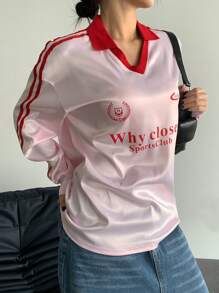 Flirla Ladies' Valentine's Day Contrasting Letter Print Activewear Pink Long Sleeve T-Shirt Fall Cloth For Women - Pink - View 6