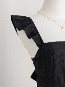 Soleia Cute Black Dress: Women's Ruffle Tie Back Mini Sun Dress For Summer - Black - View 5