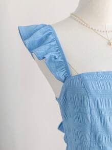 Soleia 女士纯色露背简约短裙，休闲日常穿着 - 藍色 - 查看 5