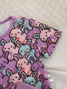 SHEIN Ensemble 2 pièces t-shirt et short imprimé de dessin animé mignon pour bébé fille nouveau-né, été