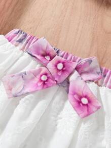 Baby Girls' Sleeveless Floral Print Tank Top & A-Line Bowknot Skirt 2 Pieces Set, Summer - White - View 3