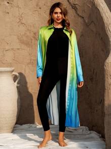 Swim Mulvari Vestido y bata tipo kimono de mujer con estampado degradado para cubrir en vacaciones en la playa - Azul - Ver 2