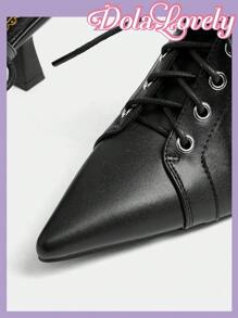 Dola Lovely Women's Spring/Summer New Lace-Up Plain Pointed Toe Cup Heel High Heel Shoes, Sweet Unique Design, Elegant Black Backless High Heels, Vintage Sophisticated Outfit Valentine's Day - Black - View 11