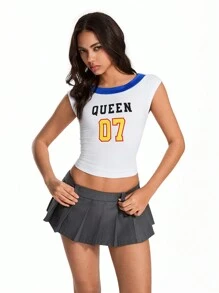 SHEIN Unity T-shirt moulant à manches tombantes avec imprimé lettres, en contraste de couleurs, style streetwear - Multicolore - Voir 6