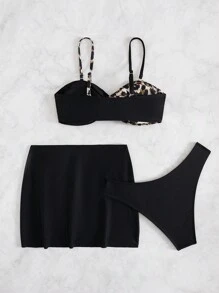 SHEIN Swim Summer Women's 3 Pieces Leopard Print Strappy Backless Spaghetti Strap Bikini Set, Casual Resort Wear Style With Soft Non-Wired Cups - Multicolor - View 4