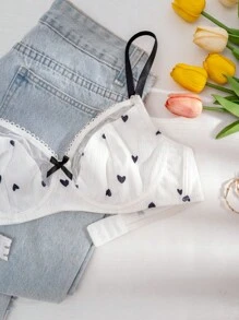 PetitDoll 女士蝴蝶结装饰纯色拼布休闲内衣文胸，可爱 - 白色 - 查看 5