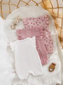 SHEIN 3pcs Newborn Baby Girls' Cute Graphic Cartoon Pattern Knit Romper Set, Summer Cartoon