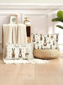 2/4 件装复活节兔子图案枕套 - 农舍春季装饰，拉链设计，可手洗，涤纶材质 - 适用于沙发、露台和户外 - 提供 17.7x17.7 英寸和 11.8x19.7 英寸两种尺寸 - 彩色 - 查看 7