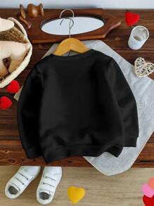 Young Boy Casual Comfortable Fashionable Heart Pattern Graphic Basic Crew Neck Sweatshirt, Autumn/Winter, Valentine's Day Gifts,Christmas Clothes - Black - View 2