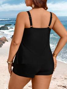 Swim Lushoire Plus Size A-Line Solid Color Sleeveless Simple Casual Tank Bikini For Summer Beach Vacation