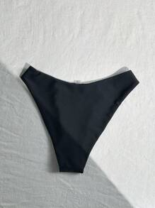 SHEIN Swim Women's Springbreak Solid Casual Ring Decor Sexy Holiday High Cut Bikini Bottom, For Summer Beach Vacation - Black - View 2