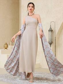 Al Najma Women Arabic Style Simple Fashion Casual Daily Dress, Arabian Dresses - Apricot - View 3