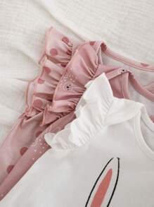 SHEIN 3pcs Newborn Baby Girls' Cute Graphic Cartoon Pattern Knit Romper Set, Summer Cartoon