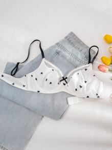 PetitDoll 女士蝴蝶结装饰纯色拼布休闲内衣文胸，可爱 - 白色 - 查看 9