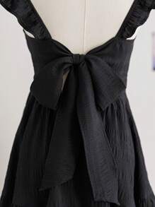 Soleia Cute Black Dress: Women's Ruffle Tie Back Mini Sun Dress For Summer - Black - View 8