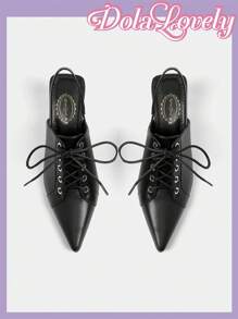 Dola Lovely Women's Spring/Summer New Lace-Up Plain Pointed Toe Cup Heel High Heel Shoes, Sweet Unique Design, Elegant Black Backless High Heels, Vintage Sophisticated Outfit Valentine's Day - Black - View 8