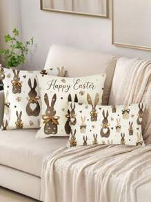 2/4 件装复活节兔子图案枕套 - 农舍春季装饰，拉链设计，可手洗，涤纶材质 - 适用于沙发、露台和户外 - 提供 17.7x17.7 英寸和 11.8x19.7 英寸两种尺寸 - 彩色 - 查看 1
