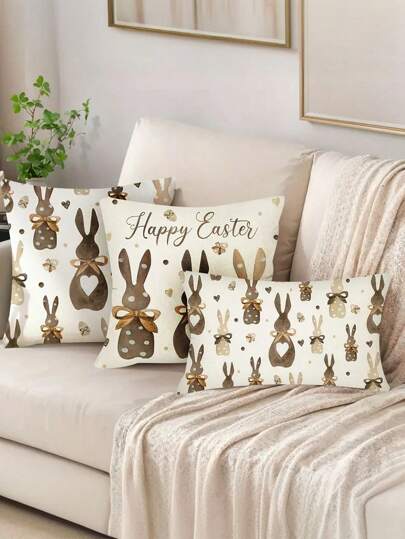 2/4 poszewki na poduszki z wzorem zajączka wielkanocnego – wiosenna dekoracja w stylu rustykalnym, zapinane na zamek, nadające się do prania ręcznego, materiał poliestrowy – odpowiednie na sofę, patio i do użytku na zewnątrz – dostępne w rozmiarach 17,7 x 17,7 cala i 11,8 x 19,7 cala