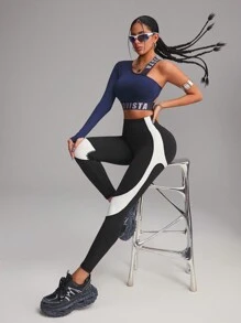 Innovista Women Activewear Foil Print Sports Leggings, Contrast Color Faux Leather & Metallic Shine Gym Bottom, High Waist Tummy Control Breathable Elastic Workout Outfits, Fitness Pants, Tummy Control Sculpting Shape Wear Yoga, Pilates, Running, Cardio, Strength, Outdoor, Hike, Camping, Trail, Volleyball, Going Out, Dance, Athleisure, Black & White, Y3K, Spring, Valentine,Mid Rise