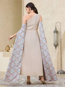 Al Najma Women Arabic Style Simple Fashion Casual Daily Dress, Arabian Dresses - Apricot - View 7