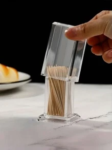1 件装 PMMA 牙签筒，透明亚克力牙签筒，简约透明牙签筒，优雅洁净，适用于家庭厨房收纳小工具，创意便携式牙签盒 - 無色 - 查看 3