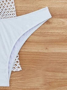 SHEIN 3pcs Women Solid Color Mesh Monokini Bikini Set With Triangle Bra, Halter Neck Tie And High Cut Brief, Sexy Beach Swimwear For Summer Beach Vacation