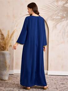 Al Najma 女式宽松圆领长袖阿拉伯风格休闲连衣裙，带装饰