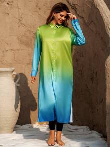 Swim Mulvari Vestido y bata tipo kimono de mujer con estampado degradado para cubrir en vacaciones en la playa - Azul - Ver 3