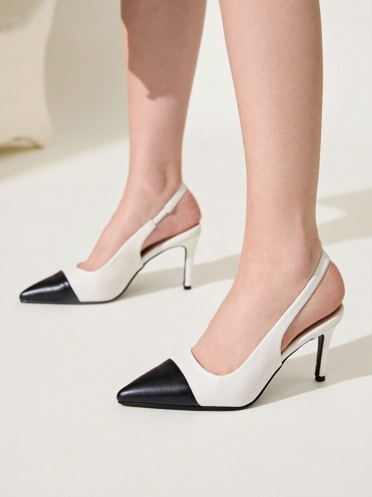CUCCOO CHICEST Black & White Contrast Pointy Toe Mid-Heel Slip-On Pumps, Elegant Commuting Minimalist Classic Splicing Design High Heels, Suitable For Dating, Workplace, Formal Occasions And Professional Outfits Spring Shoes Spring Break Easter Prom Heels For Christmas - Black and White - View 5