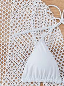 SHEIN 3pcs Women Solid Color Mesh Monokini Bikini Set With Triangle Bra, Halter Neck Tie And High Cut Brief, Sexy Beach Swimwear For Summer Beach Vacation