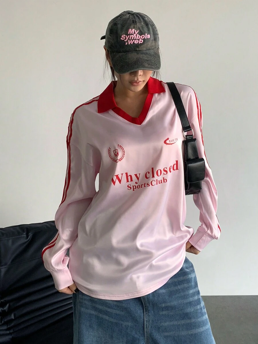 Flirla Ladies' Valentine's Day Contrasting Letter Print Activewear Pink Long Sleeve T-Shirt Fall Cloth For Women - Pink - View 1