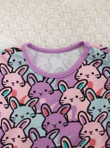 SHEIN Ensemble 2 pièces t-shirt et short imprimé de dessin animé mignon pour bébé fille nouveau-né, été