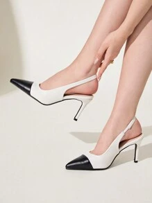 CUCCOO CHICEST Black & White Contrast Pointy Toe Mid-Heel Slip-On Pumps, Elegant Commuting Minimalist Classic Splicing Design High Heels, Suitable For Dating, Workplace, Formal Occasions And Professional Outfits Spring Shoes Spring Break Easter Prom Heels For Christmas