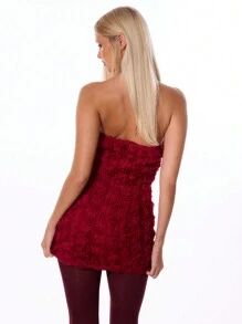 MUSERA Floral Applique Bandeau Mini Dress 90's Flower Occasion Sexy Winter Evening Spring Summer Vacation - Red - View 3