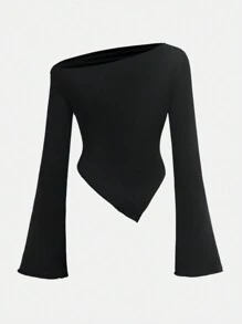 Girlism 青少年女孩 2 件套休闲灰色褶皱长袖修身针织上衣和喇叭裤套装，适合居家和户外、旅行装机场 - 黑色 - 查看 7