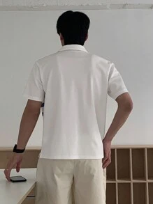 DAZY Summer Men's Abstract Letter Printed Striped Polo Shirt - Blue and White - View 2