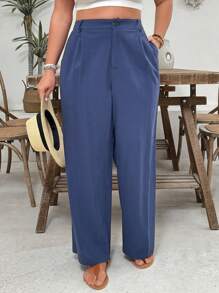 SHEIN VCAY Quần ống rộng xếp ly túi trơn cỡ lớn cho nữ - Rửa tối - Xem 6