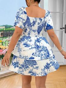 Celure Vestido casual de manga corta con cuello de corazón y estampado, estilo corpiño para tallas grandes en verano