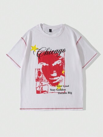 Street Life Men's Minimalist Face Print Casual Daily T-Shirt, Spring/Summer