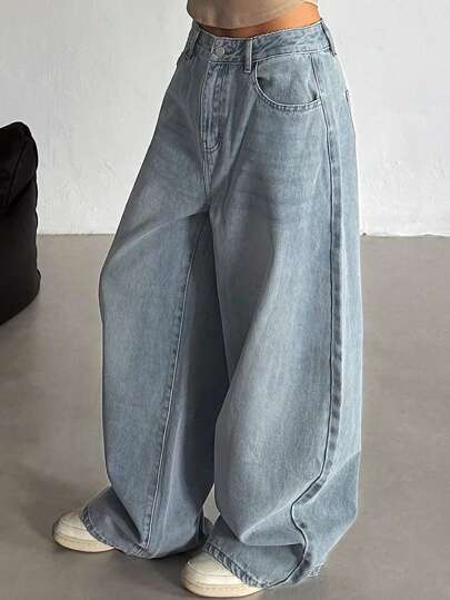 DAZY Vintage Loose Straight Leg Water Washed Women's Jeans,Baggy Jeans