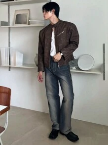 DAZY Autumn Men's Faded Blue Distressed Wash Denim Jeans - Blue - View 4