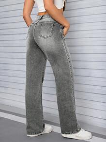 SHEIN Tall 女士高腰破洞男友风牛仔裤，复古 Y2K 水洗牛仔裤